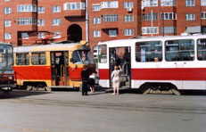 Сцепление трамвайных вагонов на конечной станции ЦПКиО